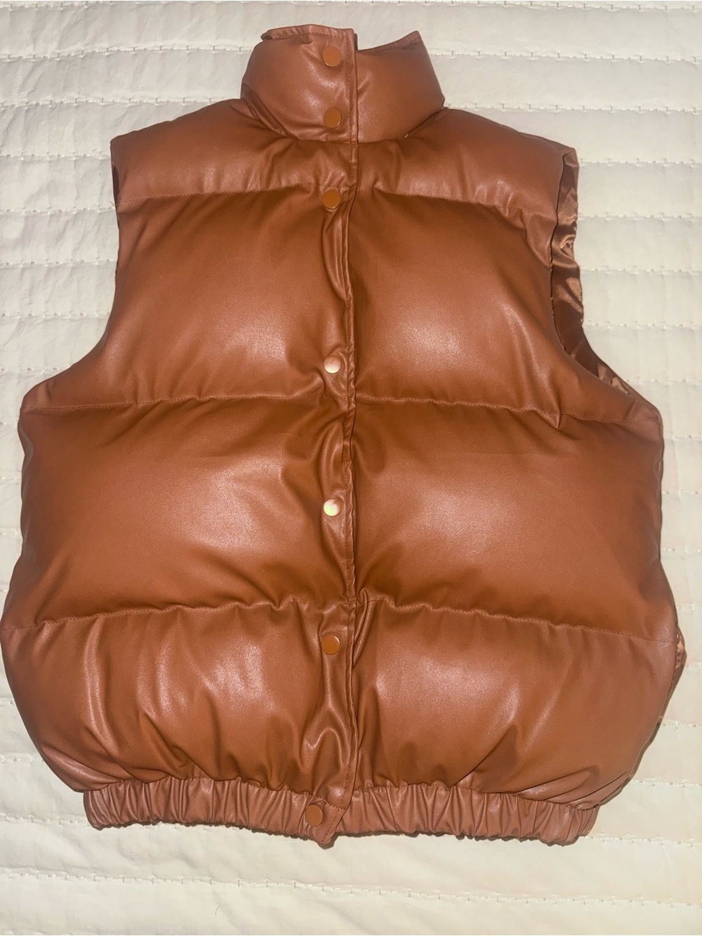 Akaiv Harvest Season Faux Leather Puffer Vest Brown Size Small